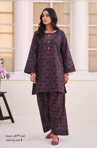 Manto Women's Ready to Wear 2 Piece Matching Plum Co-Ord with Urdu Calligraphy