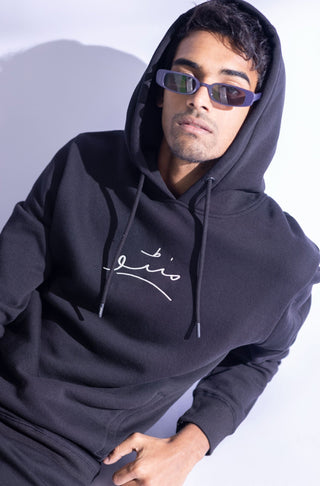 Shopmanto, wear manto pakistani clothing brand ready to wear raven black men and women unisex manto pullover hoodie three layered fleece hooded winter sweatshirt with urdu manto logo