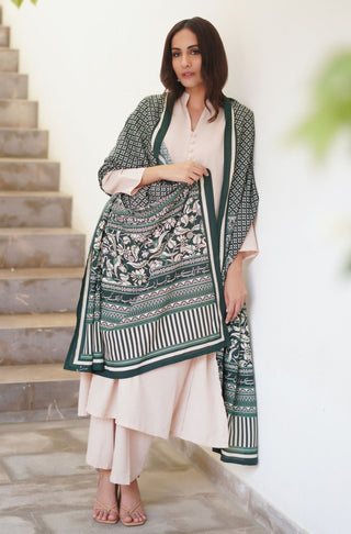 Manto Women's Stitched 1 Piece Cotton Silk Forest Green Nayaab Odhni Featuring Poetry of Altaf Hussain Hali