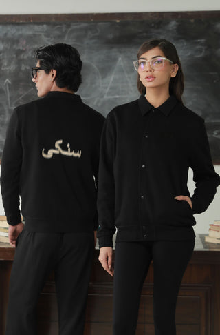 Manto's Unisex Fleece Black Sanki Outerwear Jacket with Sanki Calligraphed at the Back