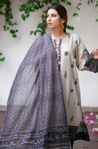 Manto Women's Stitched 1 Piece Swiss Lawn Uraan Beige & Black Dupatta Calligraphed with Words of Kaif Moradaabadi