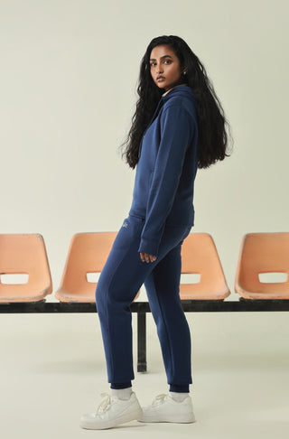 Manto's Unisex Premium Fleece Blue Pullover Hoodie with Urdu Manto Logo Paired with Blue Jogger Pants