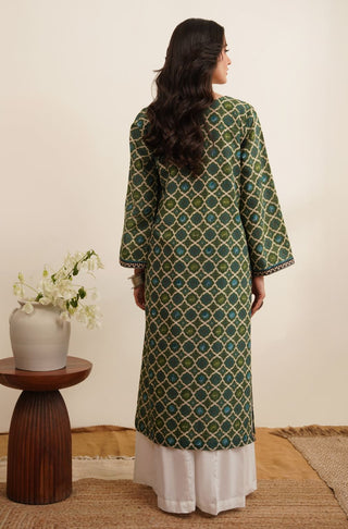 Back Detail Manto Women's Khaddar Green Kurta with Urdu Calligraphy