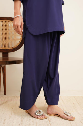 Raya Solid Blue Co-ord set is made from ultra-soft wash and wear material featuring short shirt with collar and placket details and shalwar with relaxed fit