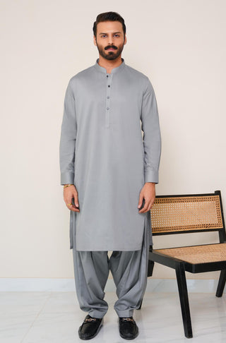 Shopmanto, wear manto, manto clothing brand, manto pakistan, ladies clothing brand, urdu calligraphy clothing, wear manto men's wear basic two piece coord grey sherwani collar cotton kameez shalwar, men's eid, men's fashion