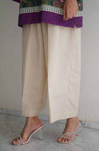 Shopmanto, wear manto uae clothing brand, manto ready to wear women plain wide leg loose solid beige cambric lawn culotte trouser eastern relaxed fit elastic waistband pull on pants