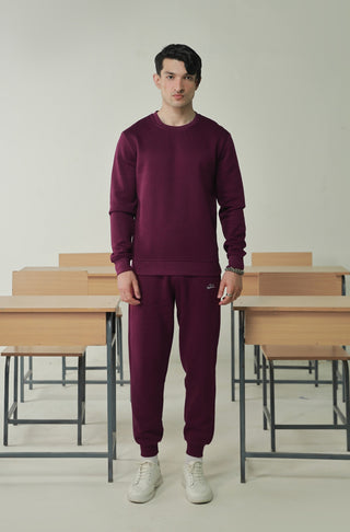 Manto's Unisex Premium Fleece Plum Sanki Sweatshirt Paired with Plum Jogger Pants