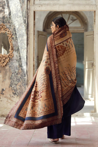 Manto Women's Double Sided Dasht Shawl featuring words of Allama Iqbal