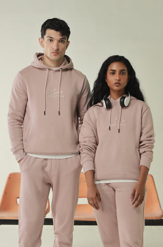 Manto's Unisex Premium Fleece Pink Pullover Hoodie with Urdu Manto Logo Paired with Pink Jogger Pants