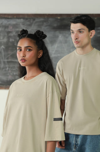 Manto's Unisex Sanki Boxy Beige T-shirt