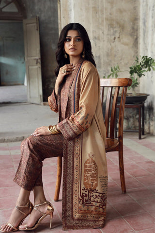 Manto Women's Outerwear Jacquard Coat featuring Urdu Calligraphy of Words by Allama Iqbal