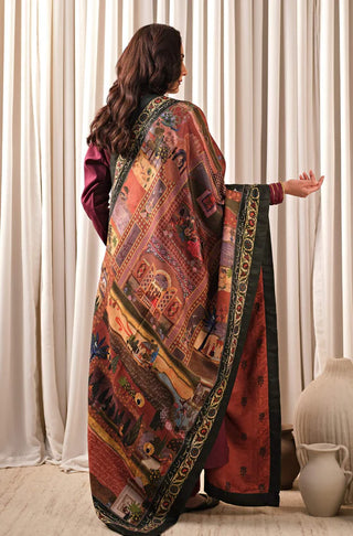 Manto's Unisex Double Sided Shawl featuring Illustration & Urdu Calligraphy