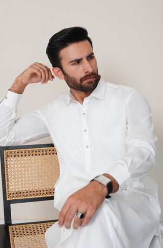 Shopmanto, wear manto, manto clothing brand, manto pakistan, ladies clothing brand, urdu calligraphy clothing, wear manto men's wear basic two piece coord cloud white shirt kurta collar textured cotton kameez shalwar, men's eid, men's fashion