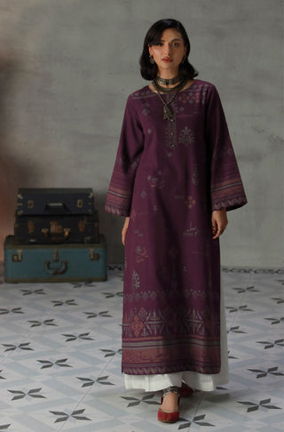 Manto Women's 1 Piece Ready to Wear Purple Jacquard Kurta featuring Urdu Calligraphy