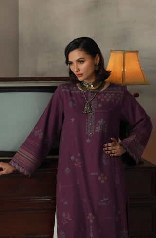 Manto Women's 1 Piece Ready to Wear Purple Jacquard Kurta featuring Urdu Calligraphy