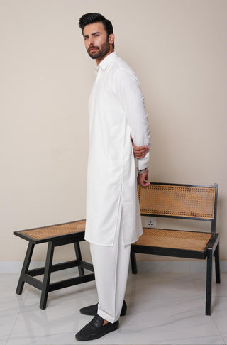 Shopmanto, wear manto, manto clothing brand, manto pakistan, ladies clothing brand, urdu calligraphy clothing, wear manto men's wear classic wash n wear cloud white kameez shalwar with kurta collar