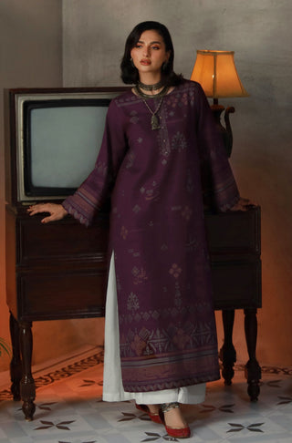 Manto Women's 1 Piece Ready to Wear Purple Jacquard Kurta featuring Urdu Calligraphy