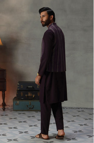 Manto Men's 1 Piece Ready to Wear Purple Khaddar Waistcoat featuring Urdu Calligraphy