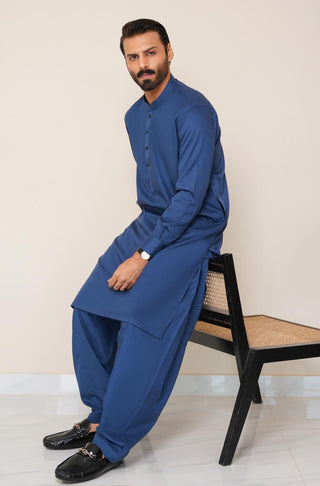 Shopmanto, wear manto, manto clothing brand, manto pakistan, ladies clothing brand, urdu calligraphy clothing, wear manto men's wear basic two piece coord blue cotton kameez shalwar, men's eid, men's fashion