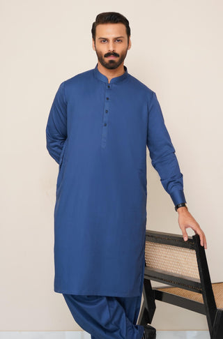 Shopmanto, wear manto, manto clothing brand, manto pakistan, ladies clothing brand, urdu calligraphy clothing, wear manto men's wear basic two piece coord blue cotton kameez shalwar, men's eid, men's fashion