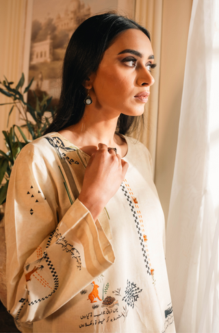 Shopmanto, wear manto, manto clothing brand, manto pakistan, ladies clothing brand, urdu calligraphy clothing, wear manto women ladies lawn kurta for spring summer, manto one piece ivory cream safar kurta with urdu calligraphy for women, spring summer season, lawn collection