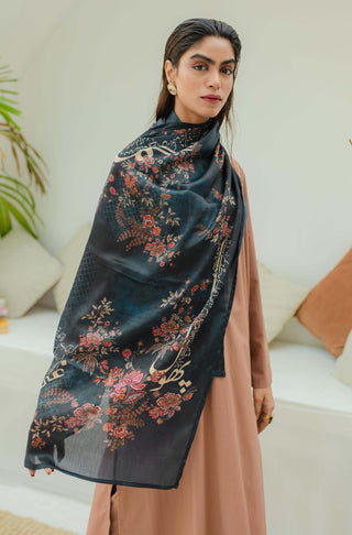 Shopmanto, wear manto, manto clothing brand, manto pakistan, ladies clothing brand, urdu calligraphy clothing, Wear manto crepe silk urdu calligraphy teal black chaman scarf for men and women