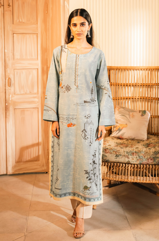 Shopmanto, wear manto, manto clothing brand, manto pakistan, ladies clothing brand, urdu calligraphy clothing, wear manto women ladies lawn kurta for spring summer, manto one piece pastel blue safar kurta with urdu calligraphy for women, spring summer season, lawn collection