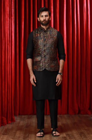 Manto Men's 1 Piece Ready to Wear Outerwear Velvet Waistcoat with Urdu Calligraphy