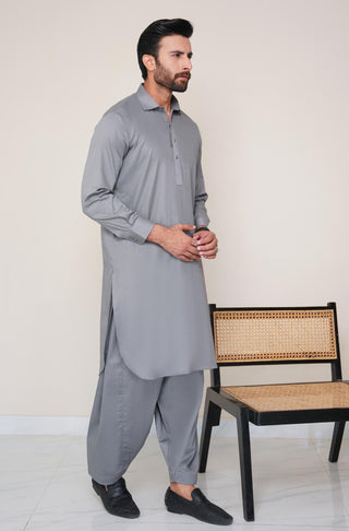 Shopmanto, wear manto, manto clothing brand, manto pakistan, ladies clothing brand, urdu calligraphy clothing, wear manto men's wear basic two piece coord stone grey shirt kurta collar textured cotton kameez shalwar, men's eid, men's fashion