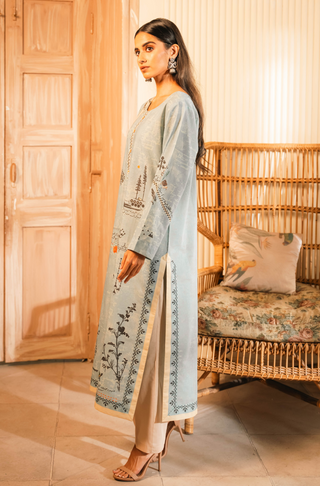 Shopmanto, wear manto, manto clothing brand, manto pakistan, ladies clothing brand, urdu calligraphy clothing, wear manto women ladies lawn kurta for spring summer, manto one piece pastel blue safar kurta with urdu calligraphy for women, spring summer season, lawn collection