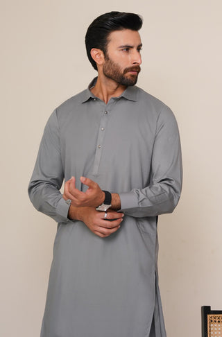 Shopmanto, wear manto, manto clothing brand, manto pakistan, ladies clothing brand, urdu calligraphy clothing, wear manto men's wear basic two piece coord stone grey shirt kurta collar textured cotton kameez shalwar, men's eid, men's fashion