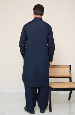 Shopmanto, wear manto, manto clothing brand, manto pakistan, ladies clothing brand, urdu calligraphy clothing, wear manto men's wear basic two piece coord midnight blue shirt kurta collar textured cotton kameez shalwar, men's eid, men's fashion