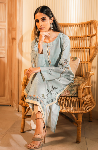 Shopmanto, wear manto, manto clothing brand, manto pakistan, ladies clothing brand, urdu calligraphy clothing, wear manto women ladies lawn kurta for spring summer, manto one piece pastel blue safar kurta with urdu calligraphy for women, spring summer season, lawn collection