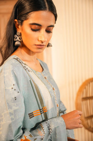 Shopmanto, wear manto, manto clothing brand, manto pakistan, ladies clothing brand, urdu calligraphy clothing, wear manto women ladies lawn kurta for spring summer, manto one piece pastel blue safar kurta with urdu calligraphy for women, spring summer season, lawn collection