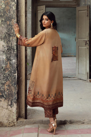 Manto Women's Outerwear Jacquard Coat featuring Urdu Calligraphy of Words by Allama Iqbal