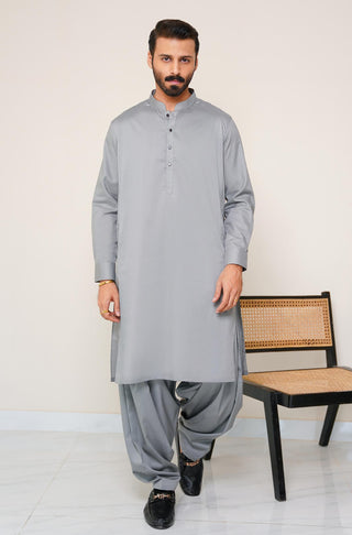 Shopmanto, wear manto, manto clothing brand, manto pakistan, ladies clothing brand, urdu calligraphy clothing, wear manto men's wear basic two piece coord grey sherwani collar cotton kameez shalwar, men's eid, men's fashion