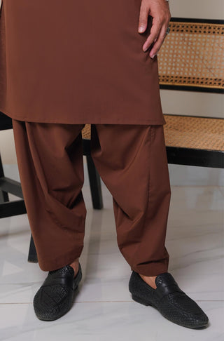 Shopmanto, wear manto, manto clothing brand, manto pakistan, ladies clothing brand, urdu calligraphy clothing, wear manto men's wear classic wash n wear cocoa brown kameez shalwar with kurta collar