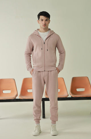 Manto's Unisex Premium Fleece Outerwear Sanki Pink Zipper Hoodie Paired with Pink Jogger Pants