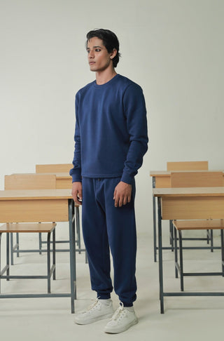 Manto's Unisex Premium Fleece Blue Sanki Sweatshirt Paired  with Blue Jogger Pants