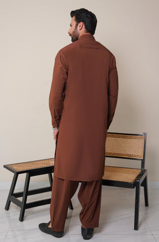 Shopmanto, wear manto, manto clothing brand, manto pakistan, ladies clothing brand, urdu calligraphy clothing, wear manto men's wear classic wash n wear cocoa brown kameez shalwar with kurta collar