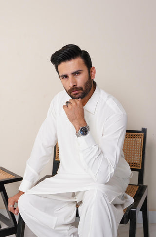 Shopmanto, wear manto, manto clothing brand, manto pakistan, ladies clothing brand, urdu calligraphy clothing, wear manto men's wear classic wash n wear cloud white kameez shalwar with kurta collar