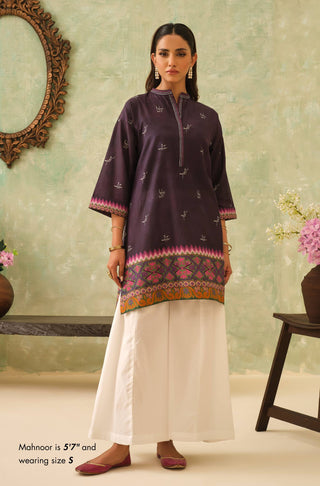 Manto Women's 1 Piece Ready to Wear Purple Kurta with Urdu Calligraphy