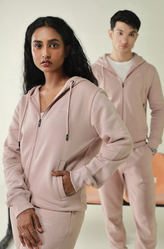 Manto's Unisex Premium Fleece Outerwear Sanki Pink Zipper Hoodie Paired with Pink Jogger Pants