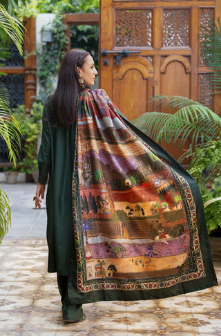 Bagh-e-Mughal Shawl - Green & Rust