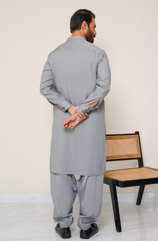 Shopmanto, wear manto, manto clothing brand, manto pakistan, ladies clothing brand, urdu calligraphy clothing, wear manto men's wear basic two piece coord grey sherwani collar cotton kameez shalwar, men's eid, men's fashion