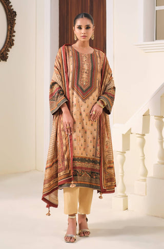 Manto Women's 1 Piece Ready to Wear Golden Kurta Paired with Matching Dupatta with Urdu Calligraphy