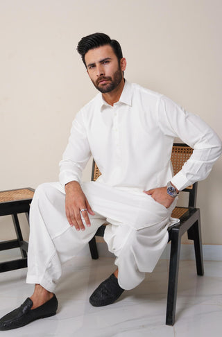 Shopmanto, wear manto, manto clothing brand, manto pakistan, ladies clothing brand, urdu calligraphy clothing, wear manto men's wear classic wash n wear cloud white kameez shalwar with kurta collar