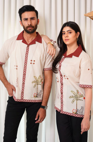 Shopmanto, wear manto, manto clothing brand, manto pakistan, ladies clothing brand, urdu calligraphy clothing, wear manto urdu calligraphy men and women unisex off white zeest western shirt, cotton unisex western shirt