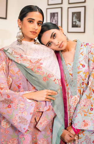 Shopmanto, wear manto, manto clothing brand, manto pakistan, ladies clothing brand, urdu calligraphy clothing, wear manto women ladies lawn kurta for spring summer, manto two piece lawn lilac gulnaar coord set with green dupatta for women, spring summer season, lawn collection