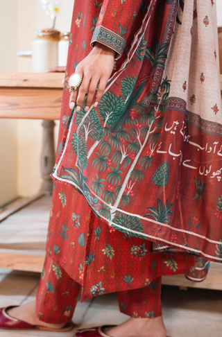 Shopmanto, wear manto, manto clothing brand, manto pakistan, ladies clothing brand, urdu calligraphy clothing, wear manto women ladies lawn kurta for spring summer, manto two piece lawn maroon gulzar coord set with dupatta for women, spring summer season, lawn collection